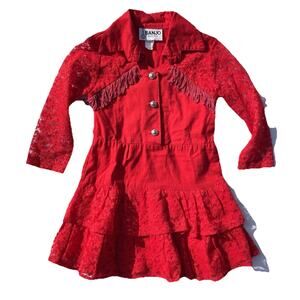 Vintage Banjo Dallas Texas Western Cowgirl Dress Girls Medium 4-5 Red Lace